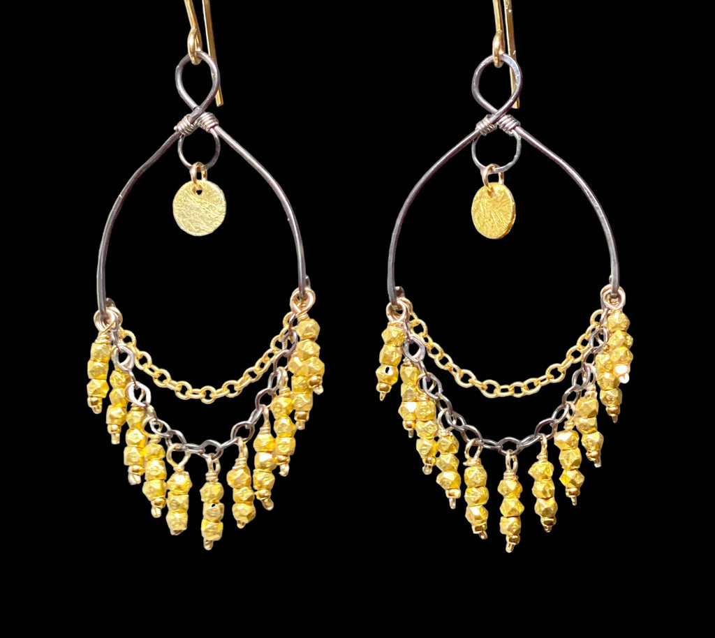 Gold and Black Chandelier Earrings in Mixed Metals