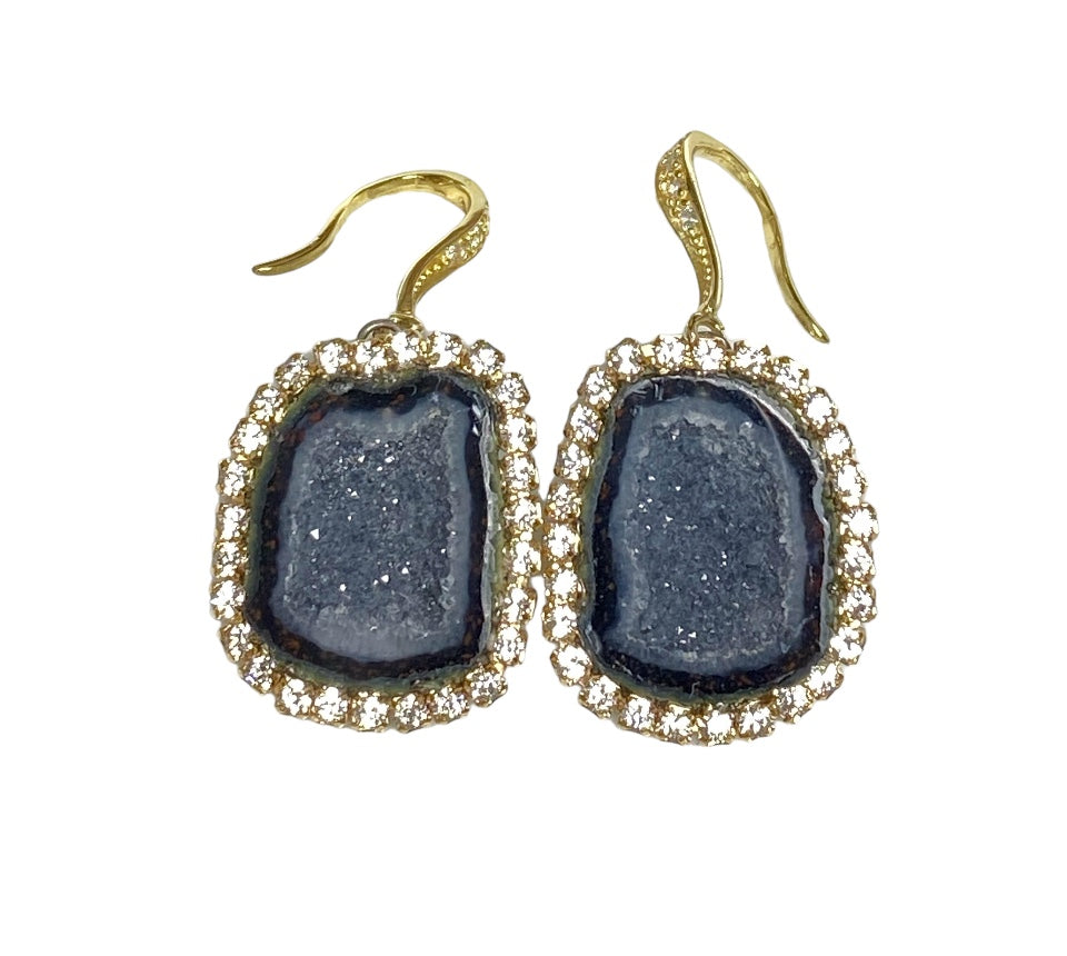 Black Tabasco Geode Druzy Earrings Diamond Style Dangle Earrings