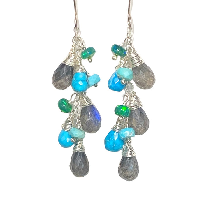 Turquoise, Labradorite and Sterling Silver Dangle Earrings - Doolittle