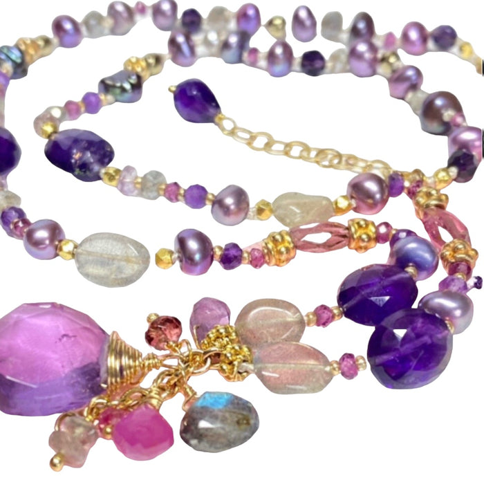 Ametrine Pendant with Pearl Gem Silk Knotted Necklace