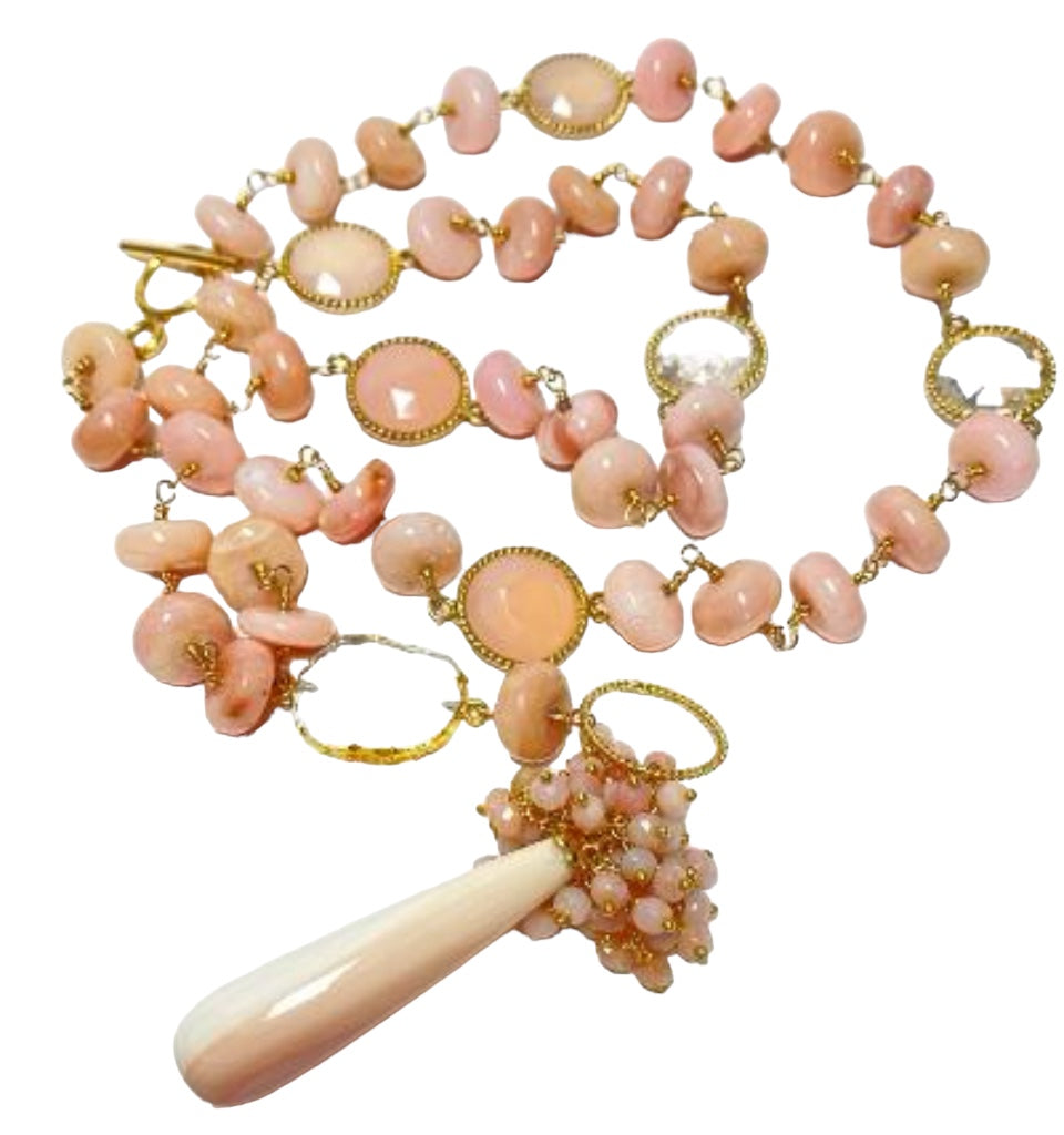 Gemstone Pink Peruvian Opal Long Wire Wrapped Necklace - Doolittle