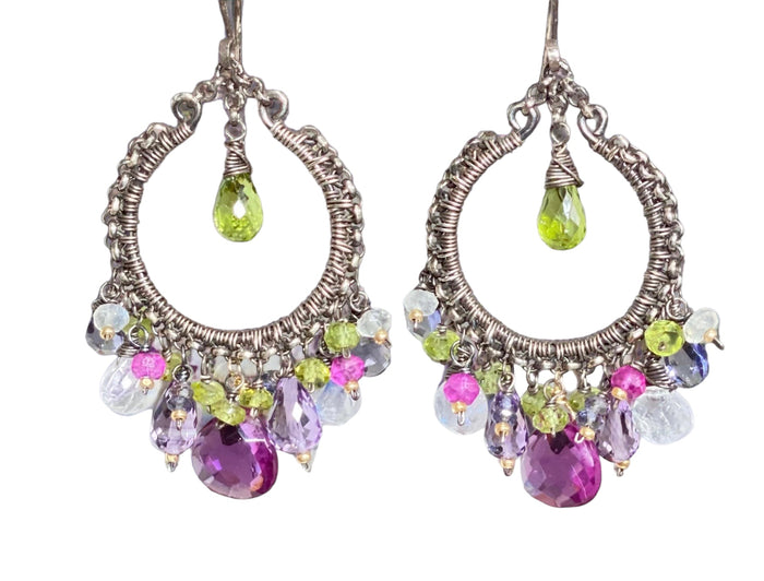 Multi Gemstone Chandelier Hoop Earrings - Lavender Violet