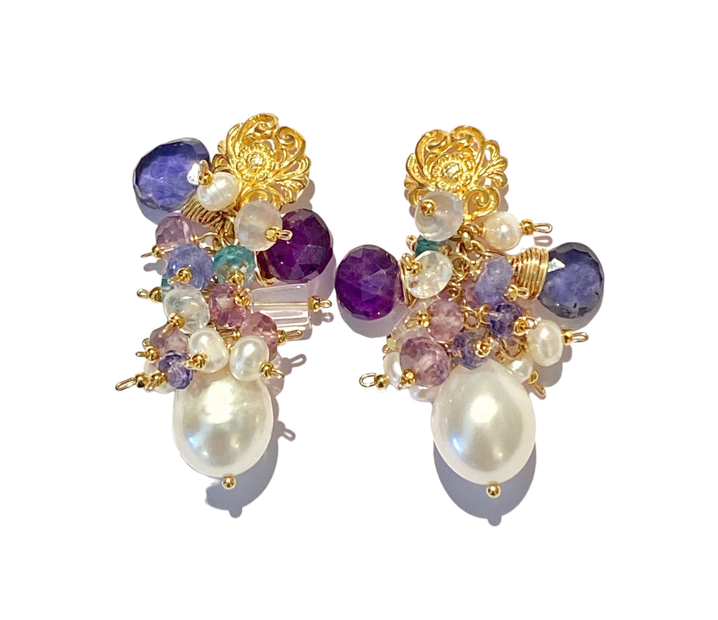 Amethyst & Drop Pearl Earrings – Luminesce Jewelry