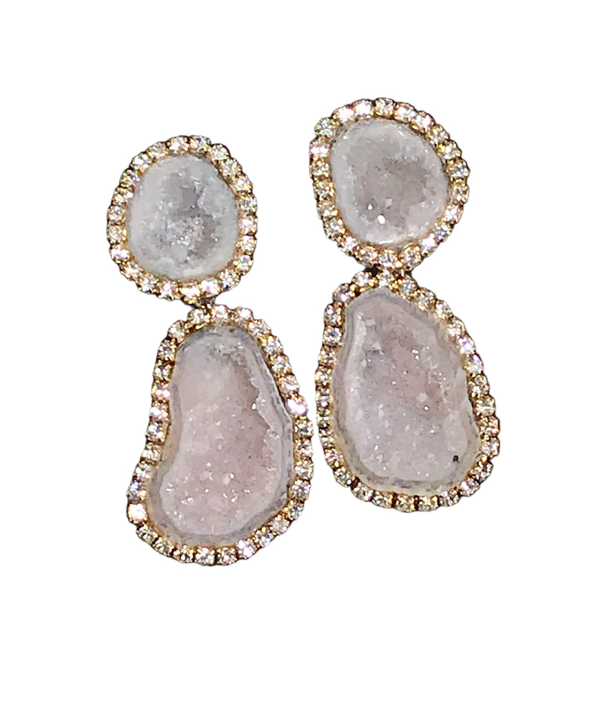 Blush Ivory Double Geode Earrings Diamond Bezel Style Tabasco Geodes