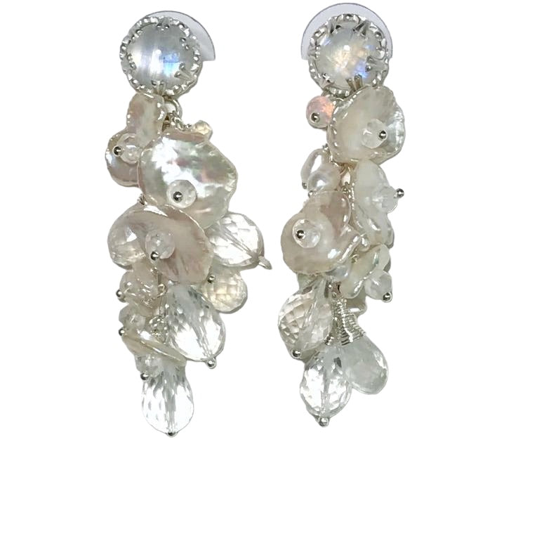 Sterling Silver, Crystal, Pearl and Moonstone Bridal Earrings - Doolittle