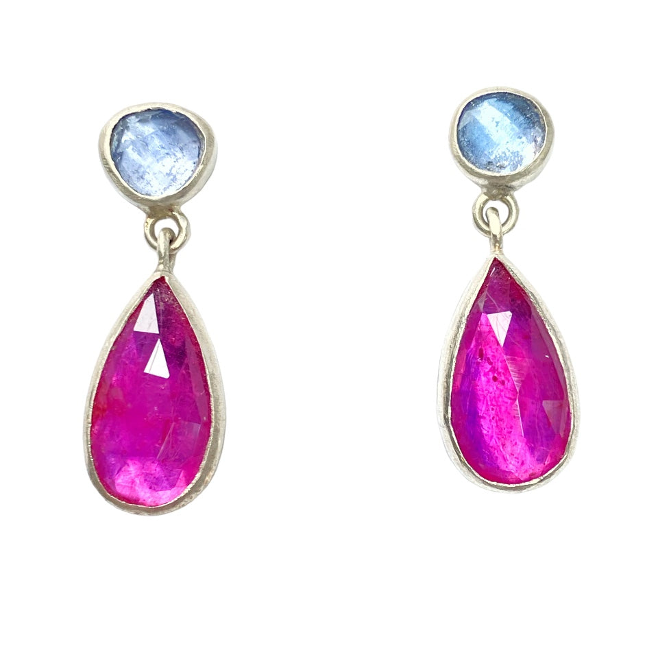 Ruby and Tanzanite Sterling Silver Post Earrings