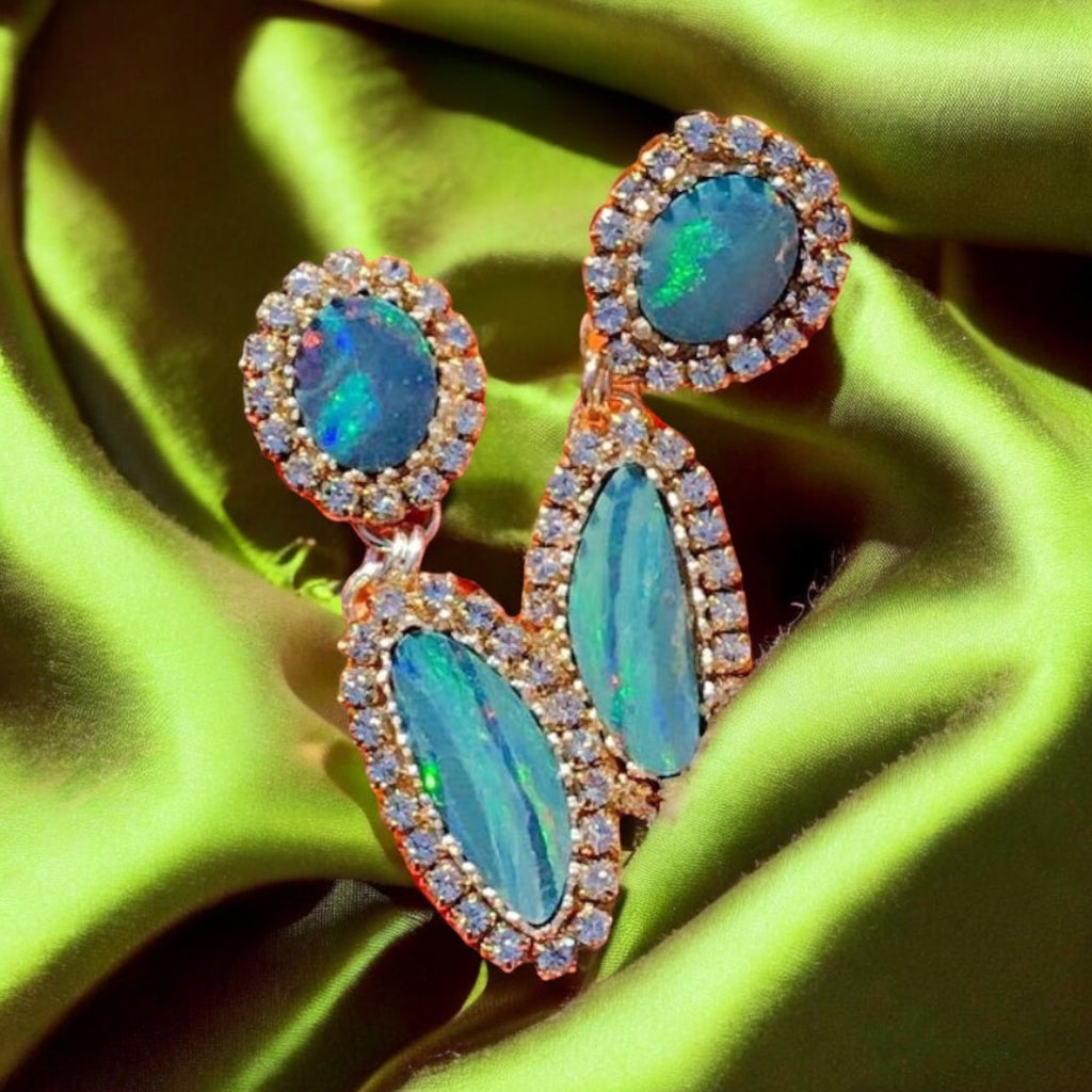 Boulder Opal and Diamond Pave Look Post Earring