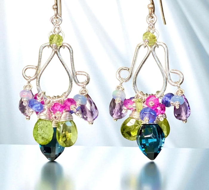 Sterling Silver Chandelier Earrings London Blue Topaz Peridot Leverback