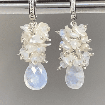bridal earrings sterling silver with rainbow moonstones and pearls