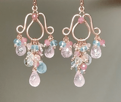 Aquamarine, Morganite Gemstone Chandelier Earrings in Rose Gold Fill