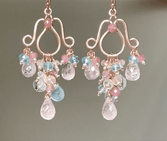 Aquamarine, Morganite Gemstone Chandelier Earrings in Rose Gold Fill - Doolittle