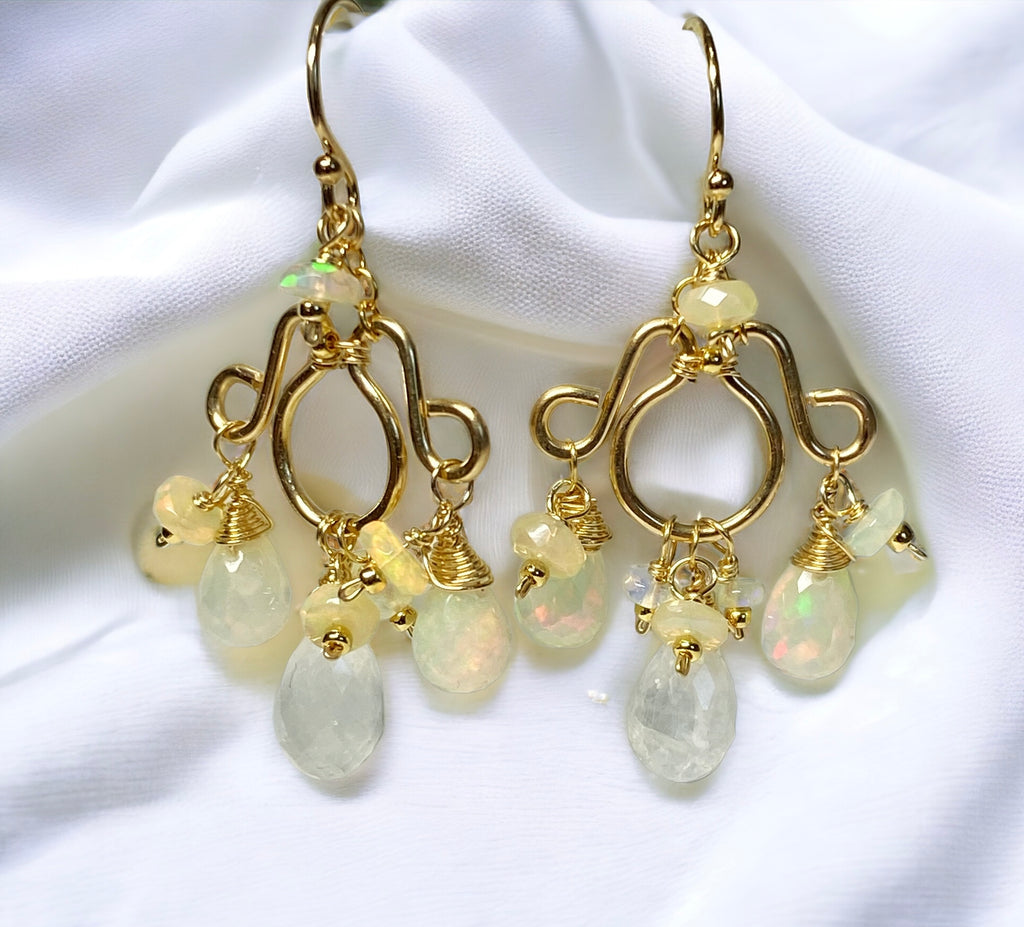 handmade gold filled chandelier earrings with opals