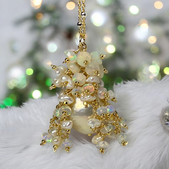 RESERVED FOR M - Golden Edison Baroque Pearl Opal Cluster in Pendant in Gold Fill - Doolittle