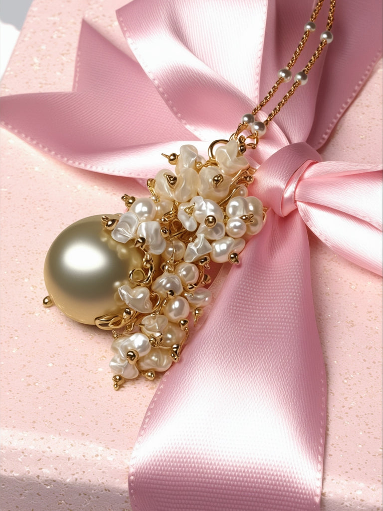 RESERVED FOR M - Golden Edison Baroque Pearl Opal Cluster in Pendant in Gold Fill