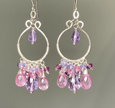 Pink Gemstone and Amethyst Chandelier Earrings Sterling Silver