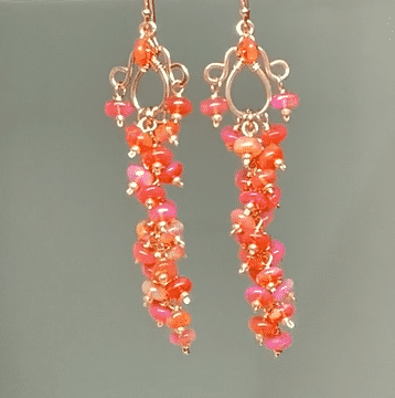 Padparadscha Ethiopian Opals Long Cluster Dangle Earrings Rose Gold 2