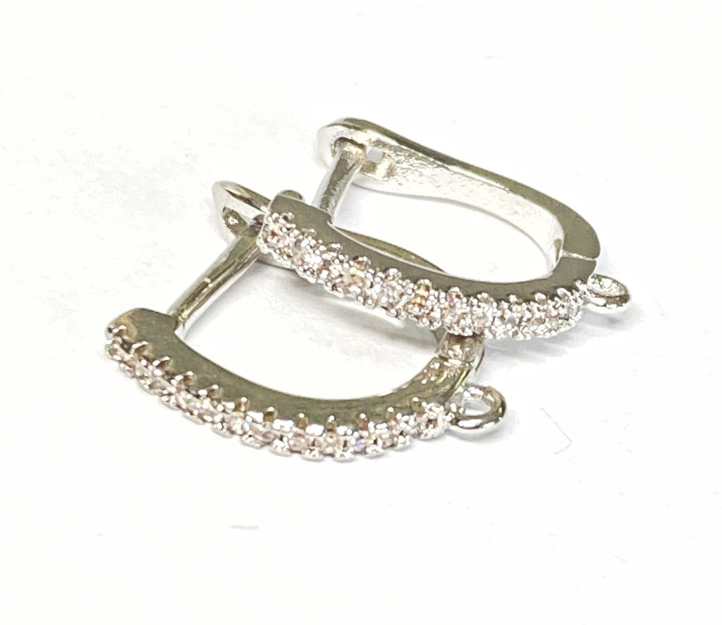 Long Blush Pearl Earrings with Sparkly Gems, Sterling Silver