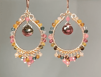 tourmaline rose gold filled hoop chandelier earrings