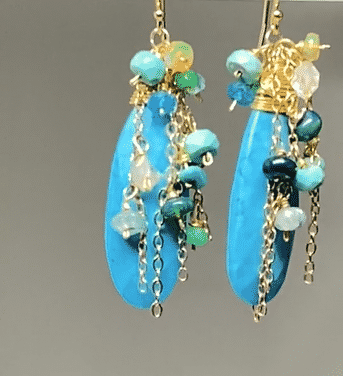 Turquoise & Ethiopian Opal Cluster Dangle Earrings Gold Fill
