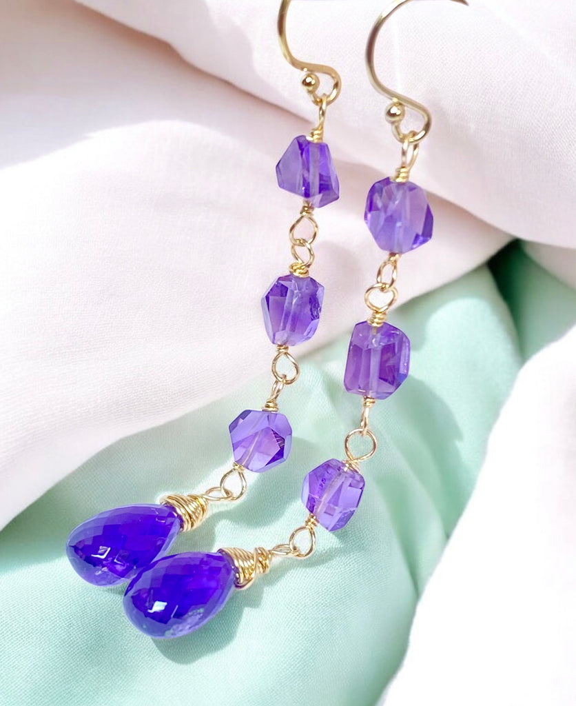 Amethyst Gemstone Nugget Dangle Earrings 14 kt Gold Fill 2
