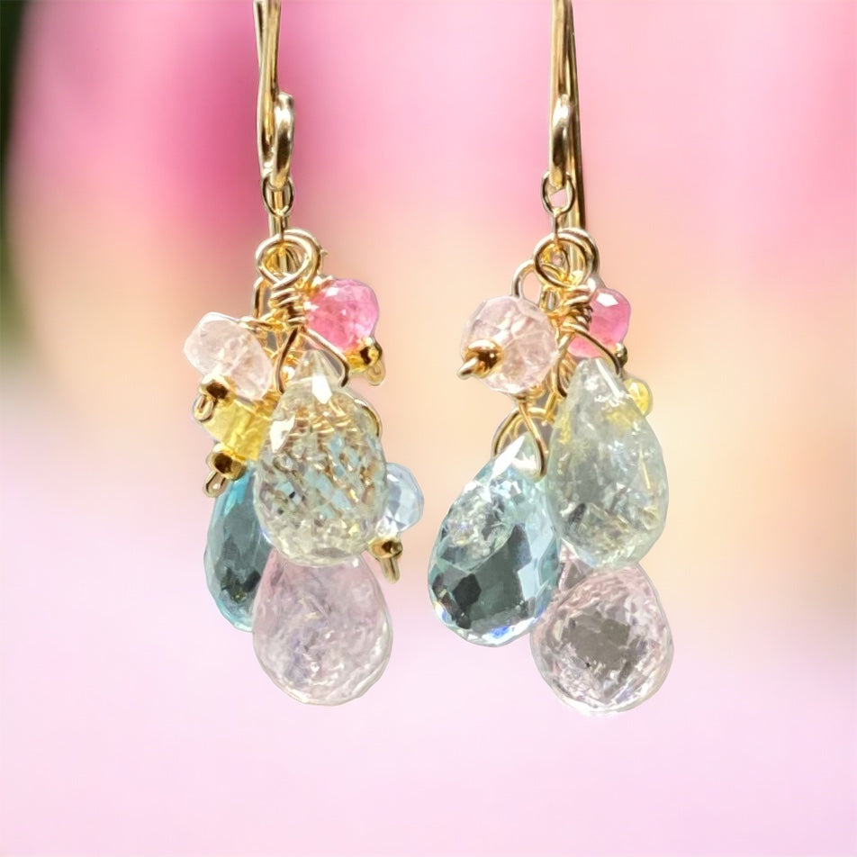 Aquamarine Dangle Earrings, Gold Fill, Rose Gold Fill, Sterling Silver