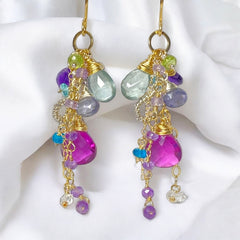 Gemstone Dangle Earrings - Moss Aquamarine, Amethyst, Violet Quartz - Doolittle