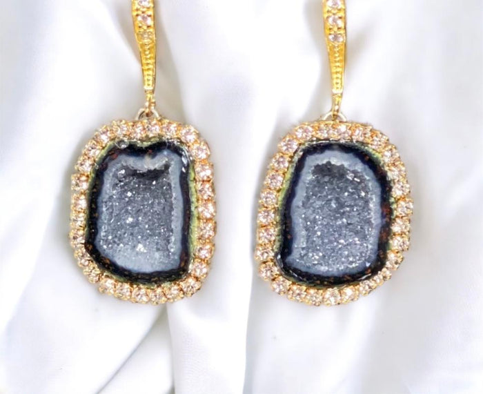 Black Tabasco Geode Druzy Earrings Diamond Style Dangle Earrings