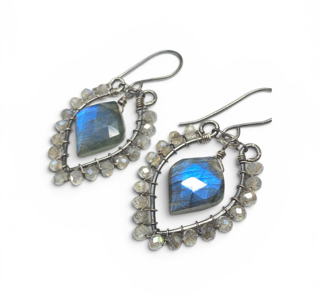 Blue Flash Labradorite Chandelier Earrings - Oxidized Sterling Silver Handmade - Doolittle