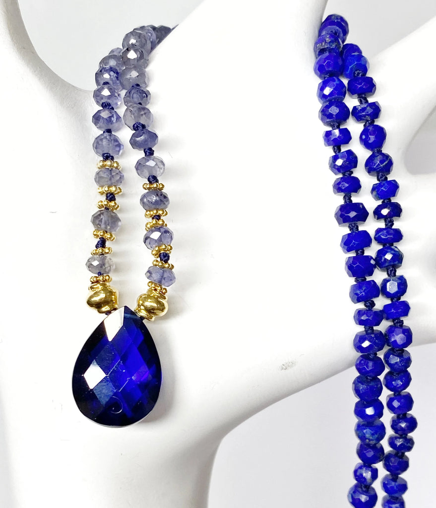 Blue Lapis Gemstone Silk Knotted Pendant Necklace