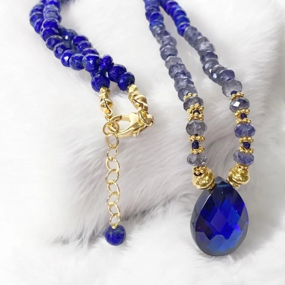 Blue Lapis Gemstone Silk Knotted Pendant Necklace