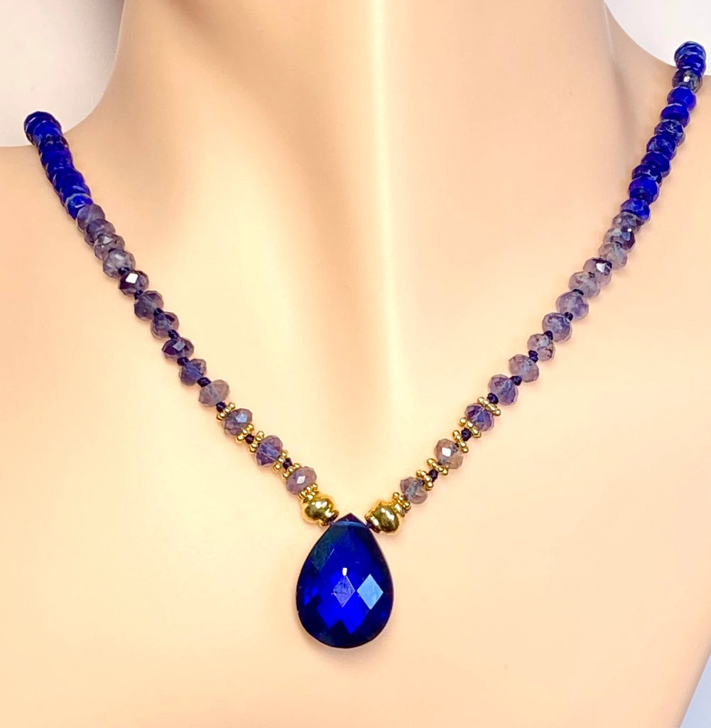 Blue Lapis Gemstone Silk Knotted Pendant Necklace