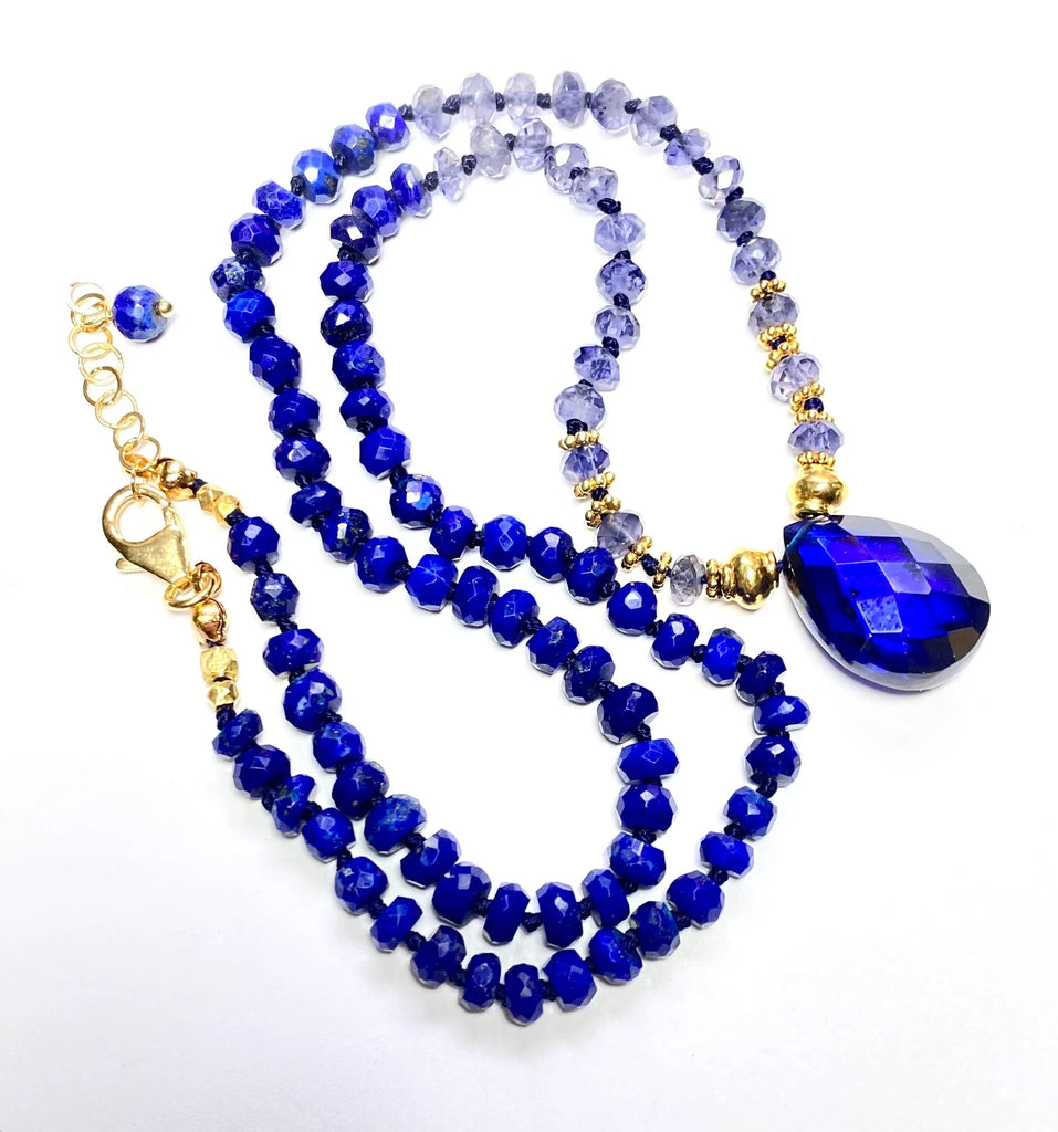 Blue Lapis Gemstone Silk Knotted Pendant Necklace