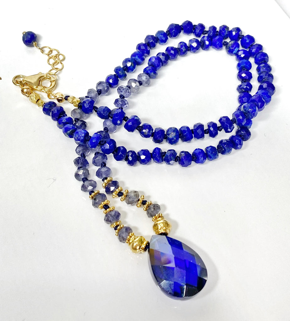 Blue Lapis Gemstone Silk Knotted Pendant Necklace