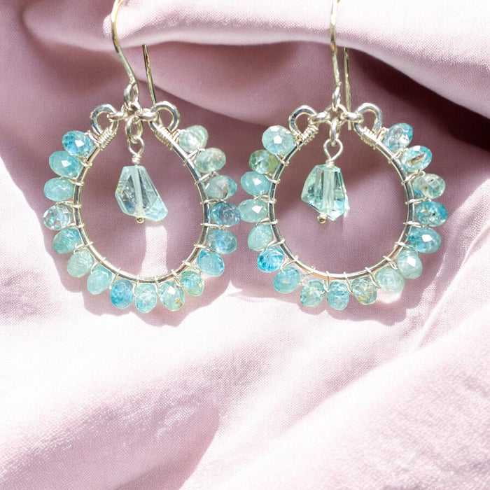 Aquamarine, Gem Blue Zircon Chandelier Hoop Earrings Sterling Silver - Doolittle