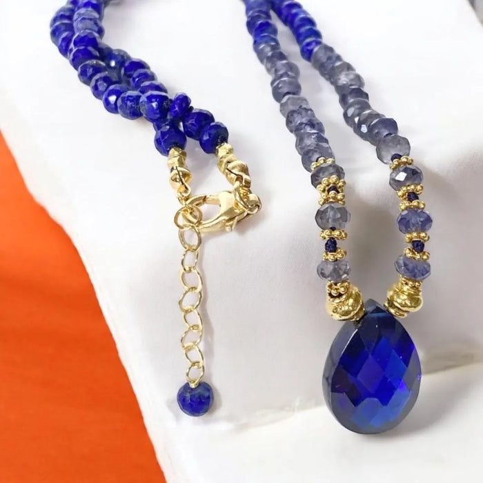 Blue Lapis Gemstone Silk Knotted Pendant Necklace