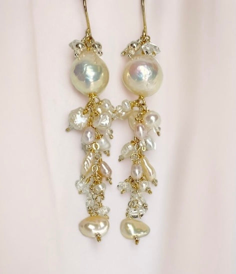 Blush Edison Pearl and Herkimer Crystal Dangle Earrings