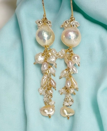 Blush Edison Pearl and Herkimer Crystal Dangle Earrings