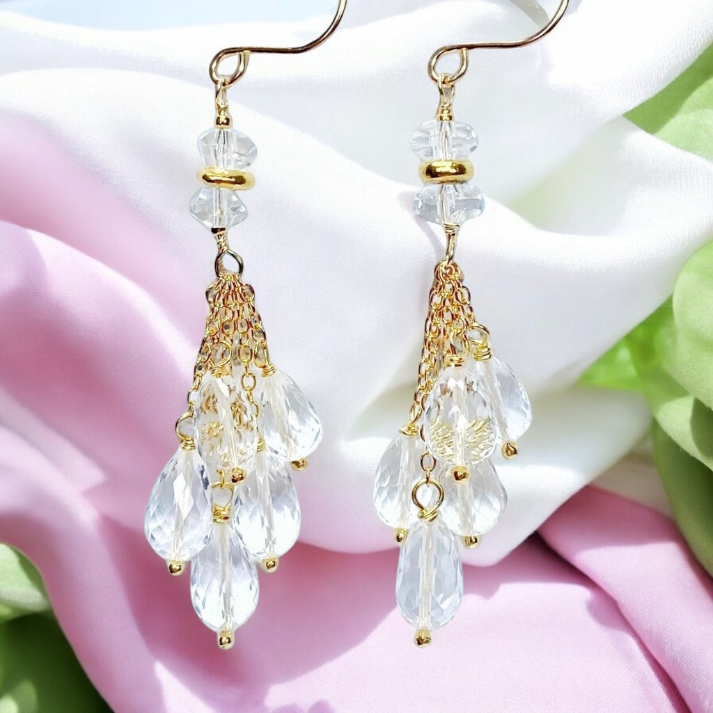 Crystal Quartz Tassel Earrings, Gold Fill