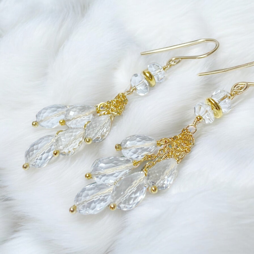 Crystal Quartz Tassel Earrings, Gold Fill