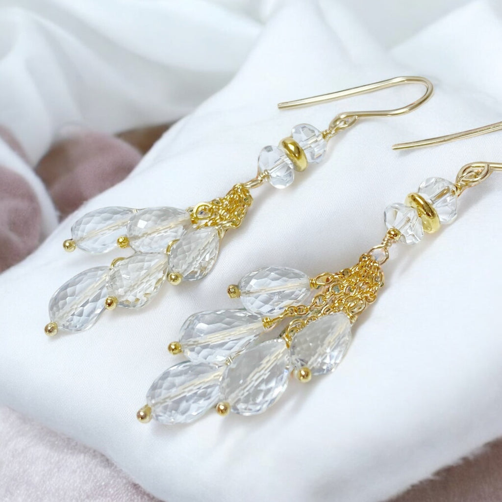 Crystal Quartz Tassel Earrings, Gold Fill