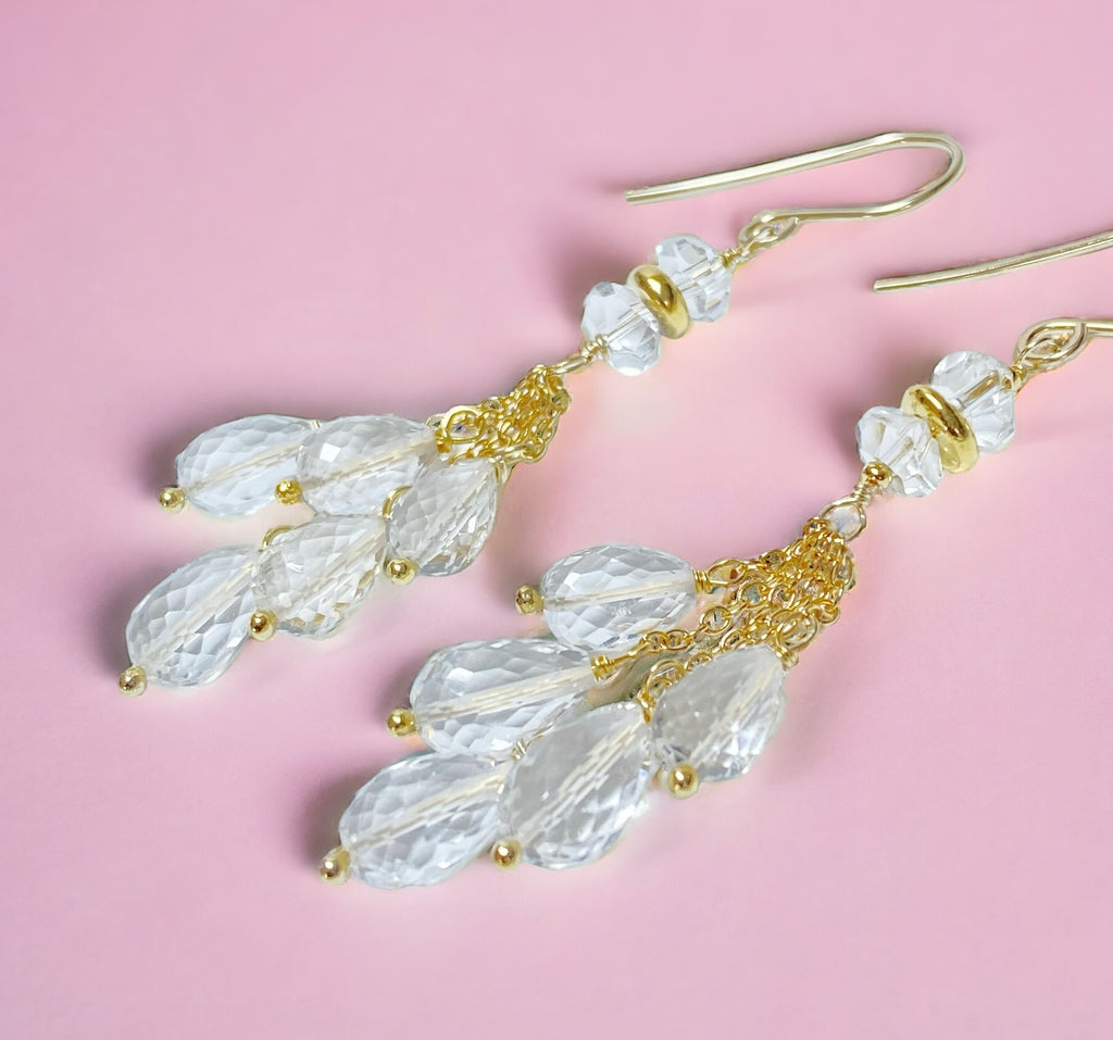 Crystal Quartz Tassel Earrings, Gold Fill