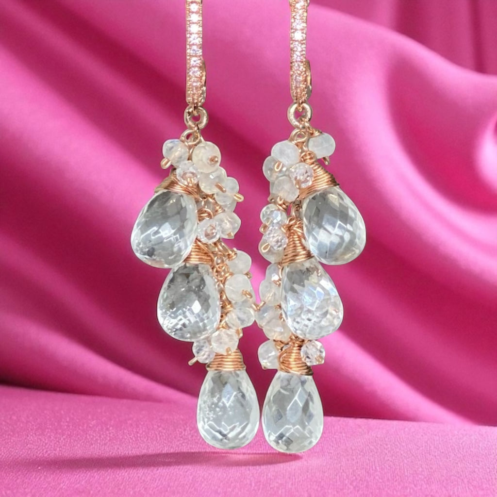 Crystal Quartz Rose Gold Bridal Wedding Earrings
