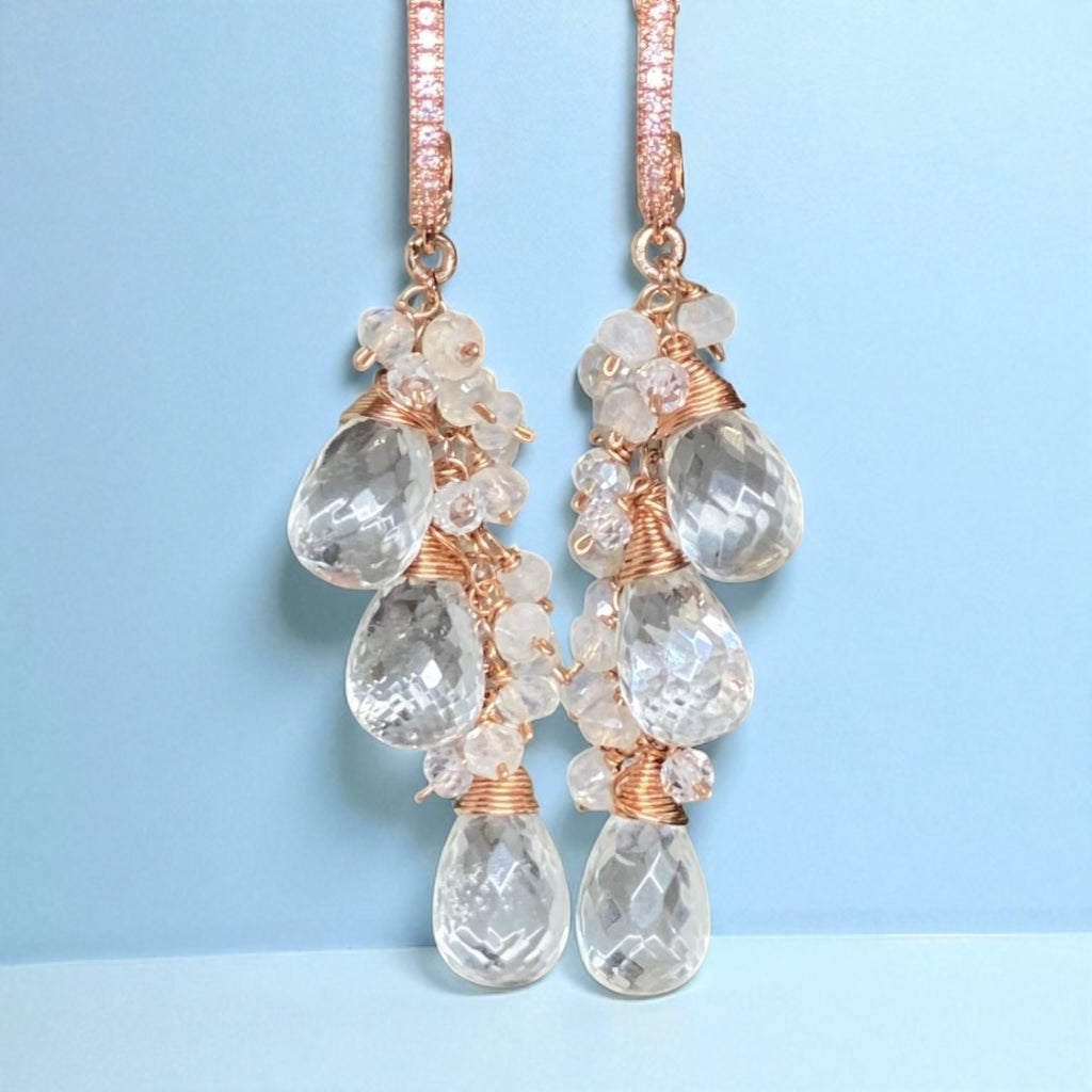 Crystal Quartz Rose Gold Bridal Wedding Earrings