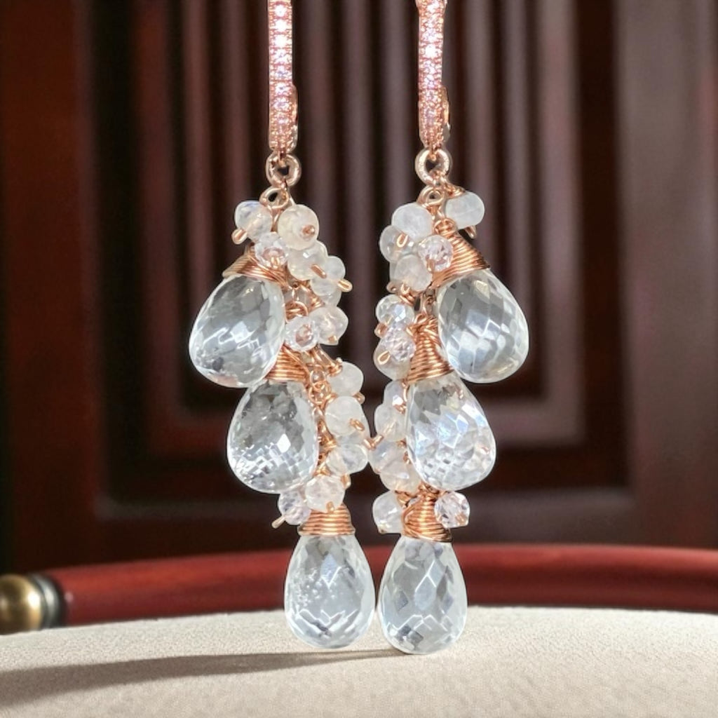 Crystal Quartz Rose Gold Bridal Wedding Earrings
