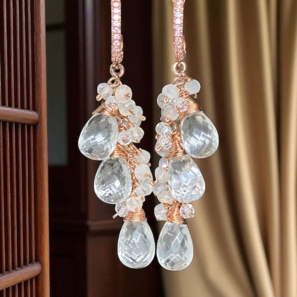Crystal Quartz Rose Gold Bridal Wedding Earrings