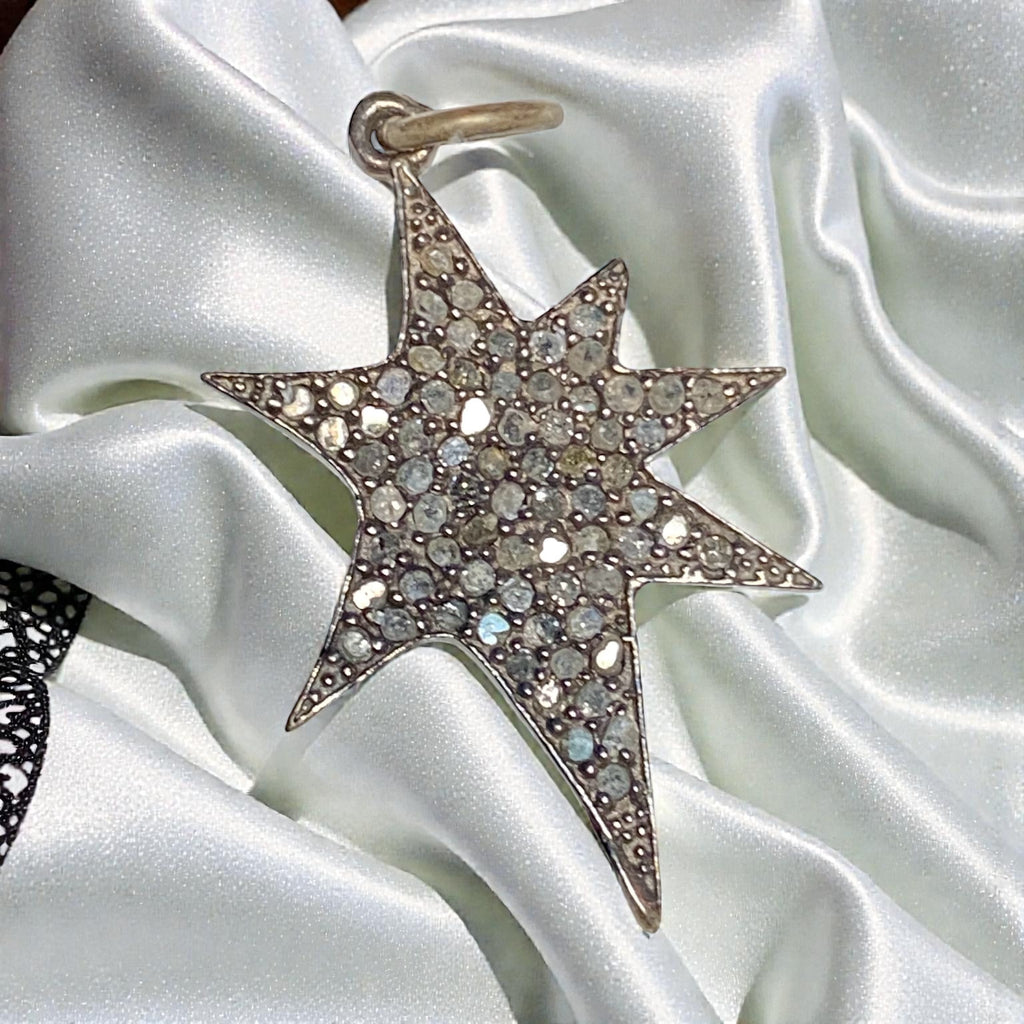 RESERVED for Mee - Pave Diamond Star Pendant, Oxidized Sterling Silver