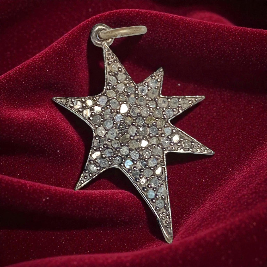 RESERVED for Mee - Pave Diamond Star Pendant, Oxidized Sterling Silver