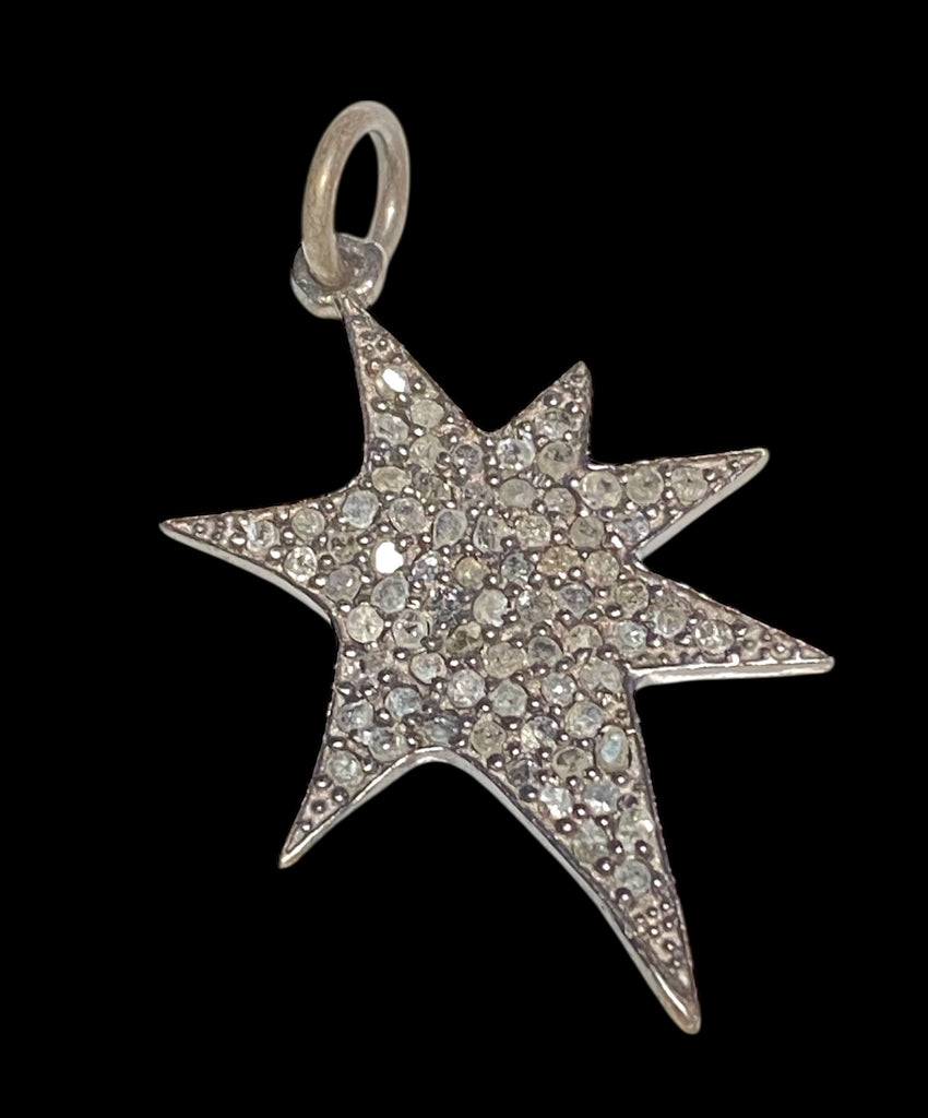 RESERVED for Mee - Pave Diamond Star Pendant, Oxidized Sterling Silver