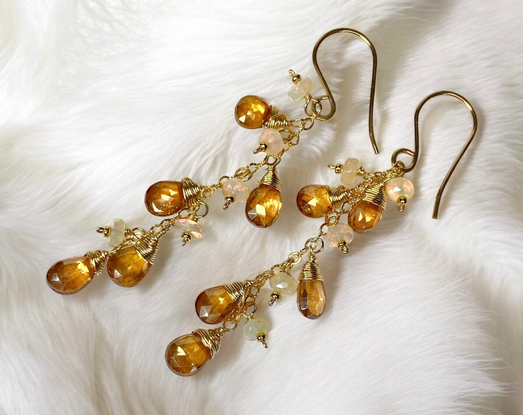 Golden Topaz and Ethiopian Opal Dangle Earrings Gold Fill 2