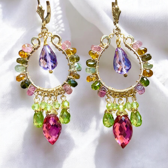 Gold Fill Chandelier Earrings: Tourmaline, Peridot, Amethyst, Rubellite 2